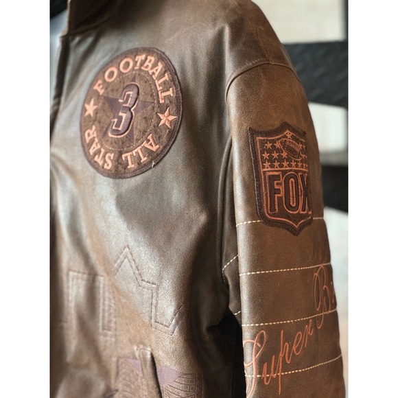 Vintage Leather Super Bowl All Stars Jacket XL NY skyline Fox Football Bare Fox - Picture 5 of 12